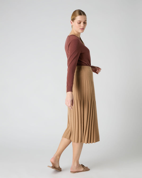 N.Peal Women's Cashmere Ribbed Skirt Sahara Brown