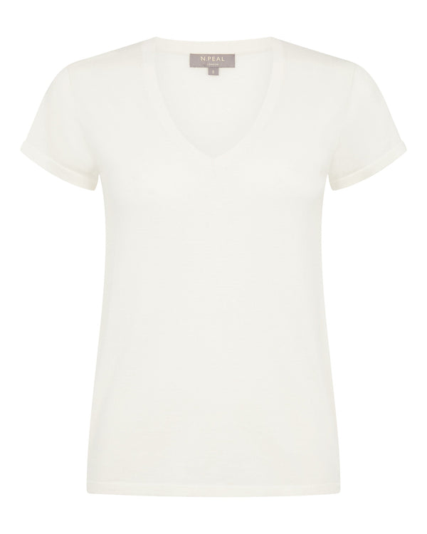 N.Peal Women's Cotton Cashmere Silk T-Shirt New Ivory White