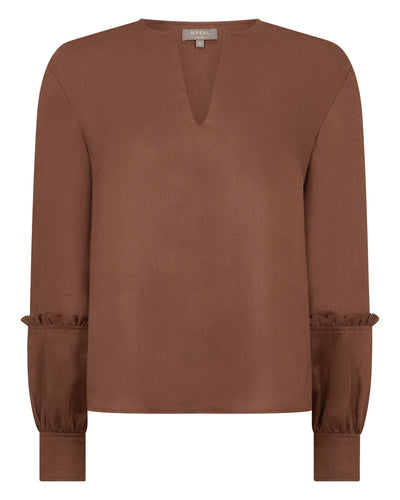 N.Peal Women's Sienna Linen Top Tan Brown