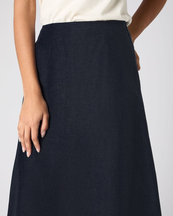 N.Peal Women's Sofia Ruffle Linen Skirt Navy Blue
