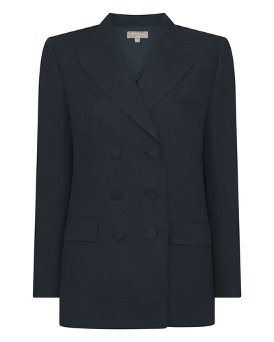 N.Peal Women's Ava Double Breasted Linen Jacket Navy Blue