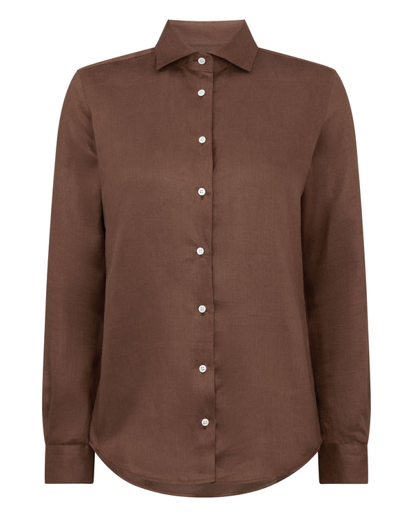 N.Peal Women's Classic Linen Shirt Tan Brown