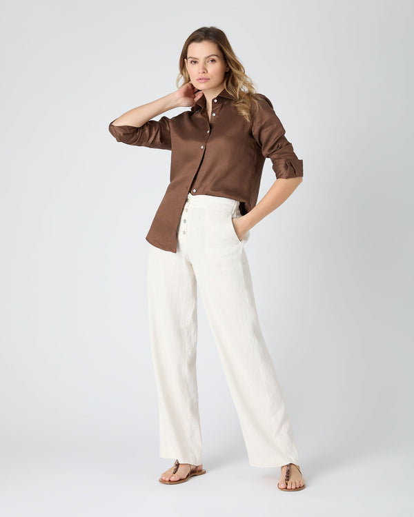 N.Peal Women's Classic Linen Shirt Tan Brown