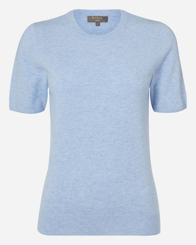 N.Peal Women's Round Neck Cashmere T Shirt Cornflower Blue