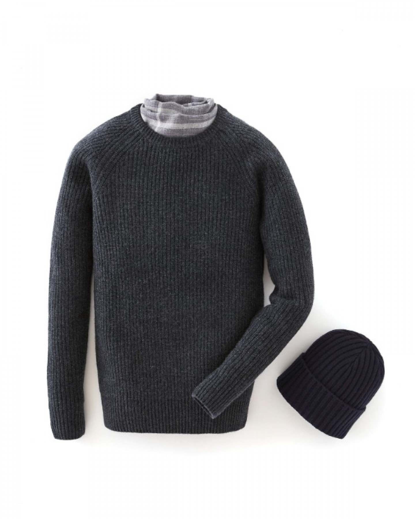 007 Fishermans Rib Round Neck Sweater Dark Charcoal Grey N.Peal